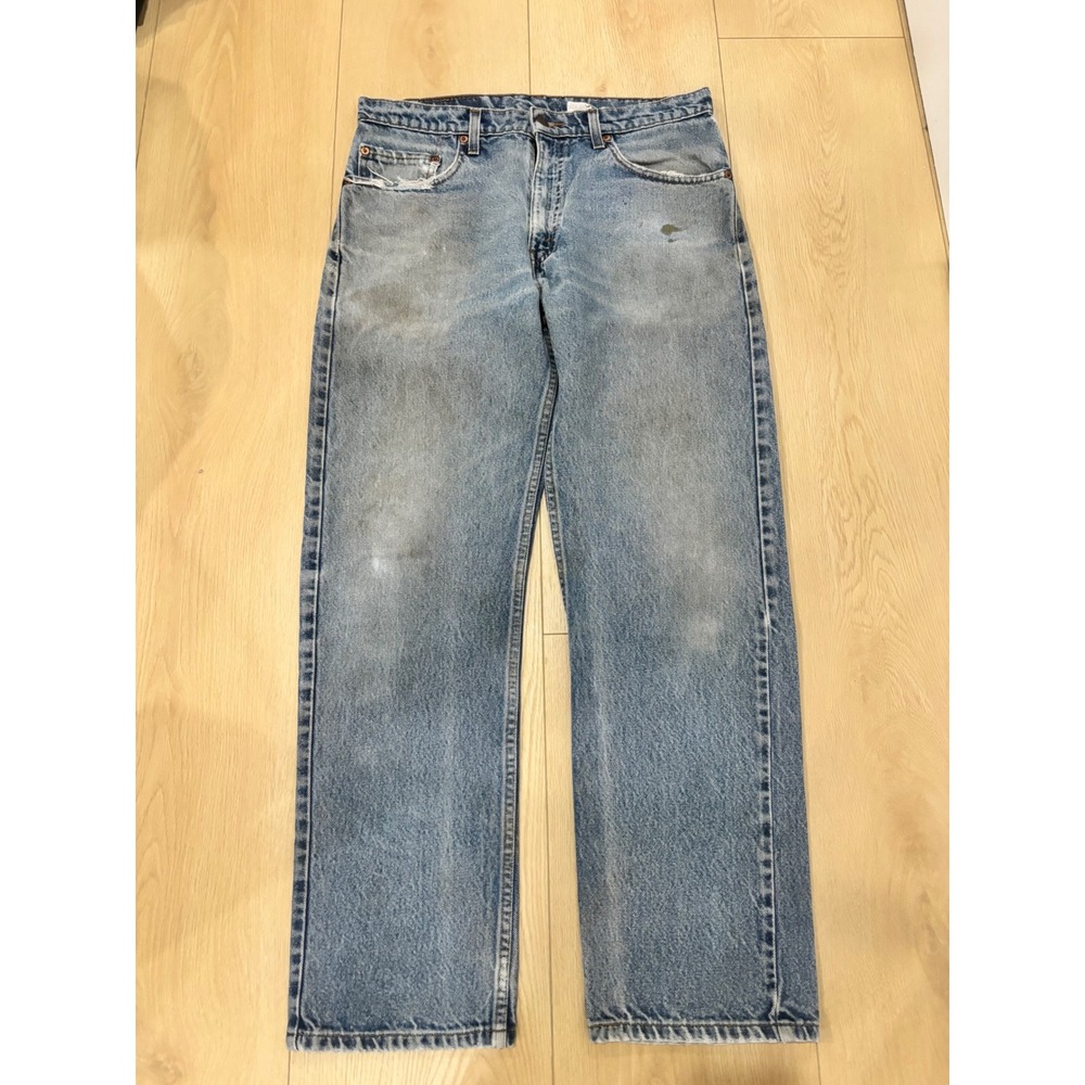 Levis 505 Regular Fit Straight‎ Leg Jeans Mens 33x30 Light Vintage Distressed